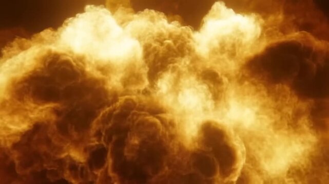 Fiery explosion expands into a billowing fire cloud against a dark background