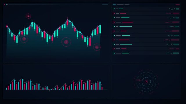 Advanced Financial Analytics Dashboard Displaying Stock Market Trading Data Visualization