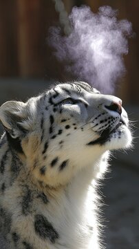 Snow Leopard Turning Head in Cold Environment