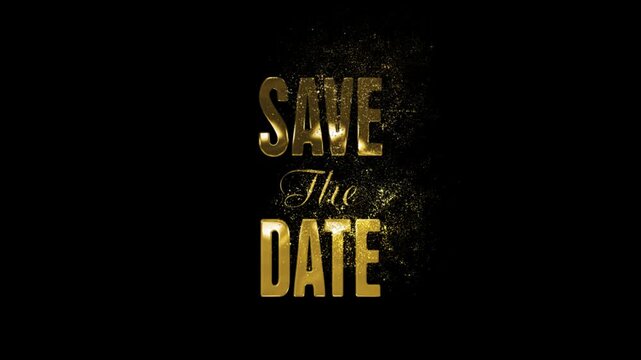 Beautiful gold Save the Date lettering in a gold style with gold particles, transparent background