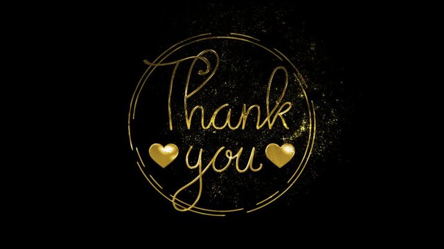 Beautiful gold Thank you lettering in a gold style with gold particles expression of gratitude transparent background