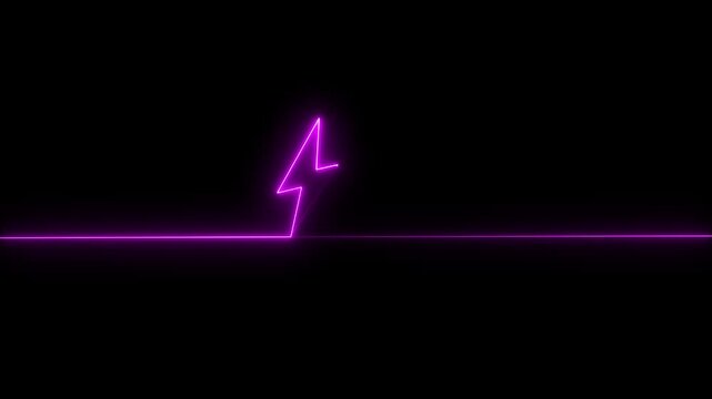 Neon purple lightning bolt icon with a glowing horizontal line on a black background