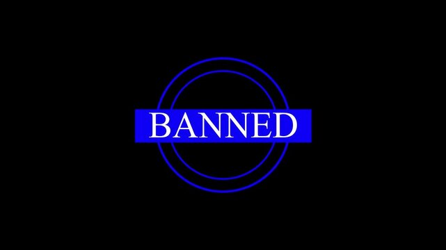Blue banned sign with circular border isolated on a transparent background for internet security concepts and digital content moderation or restriction warnings