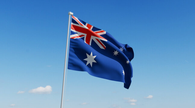 Wavy Australia Flag and Clear Blue Sky