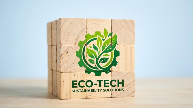 Eco tech logo on wooden cubes block set