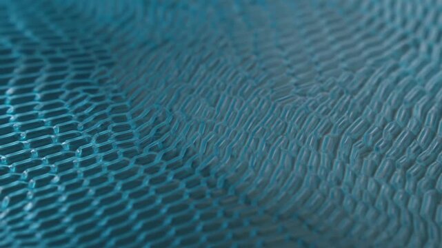 Blue woven fabric texture with repeating raised pattern in closeup abstract background
