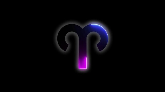 Aries zodiac sign in neon style, transparent background