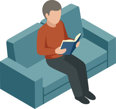 Man Sitting on a Sofa Reading a Book Isometric Illustration