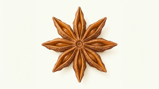Top view of a single whole dried star anise spice with dry spice