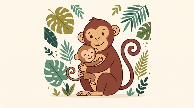 monkey family hugging