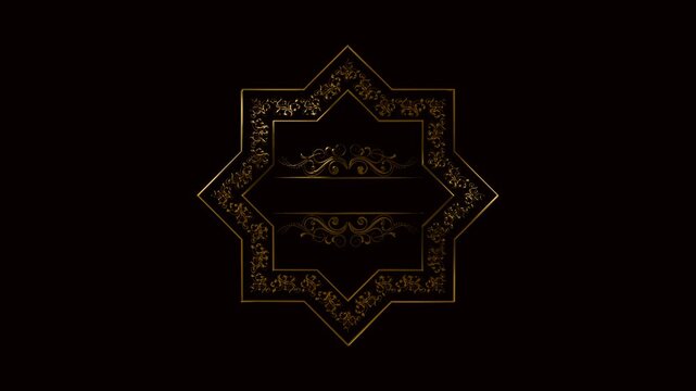 gold star frame with floral ornament on green screen background
