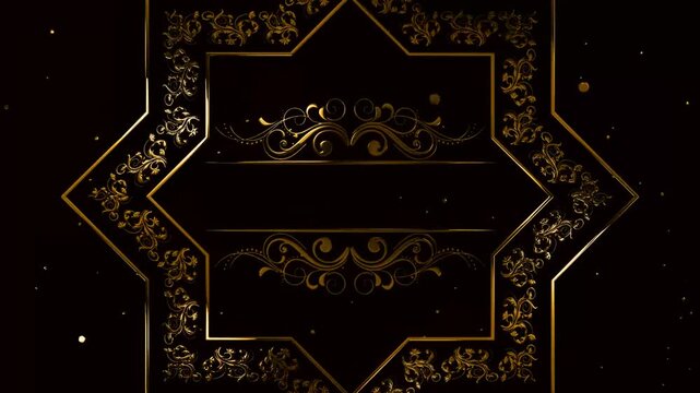 golden shield floral ornament on green screen background