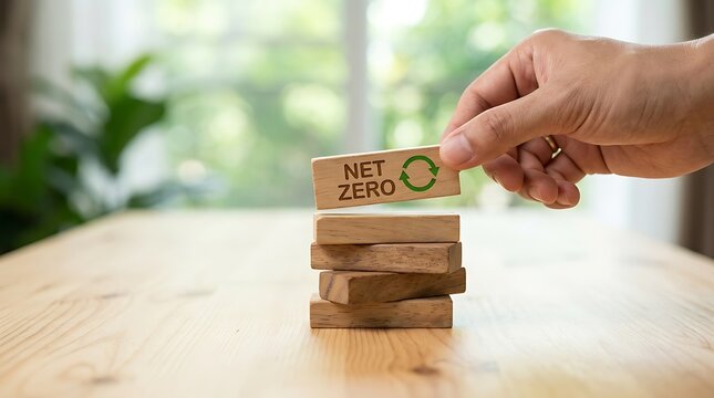 Hand placing net zero block on tower
