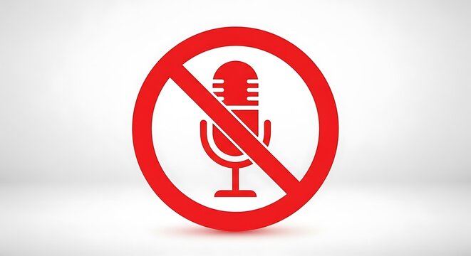 Prohibition symbol with a bright red microphone icon set against a clean white gradient background.