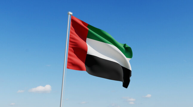 Wavy United Arab Emirates Flag and Clear Blue Sky