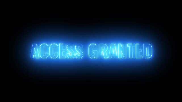 Neon sign displaying access granted in dark studio setting with clean copy space