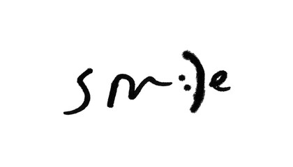 Obraz premium Smile Word Doodle Lettering, Handwritten Smiley Emoticon Text, Black and White Calligraphy Quote Design