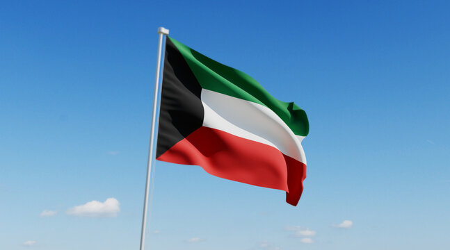 Wavy Kuwait Flag and Clear Blue Sky