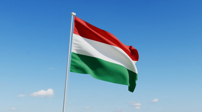 Wavy Hungary Flag and Clear Blue Sky