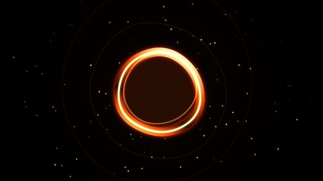 Abstract black hole with glowing orange accretion disk and cosmic dust in deep space, a stylized representation of a celestial phenomenon