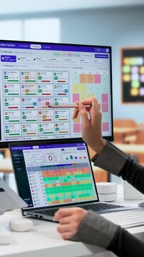 School Administrator Reviews Student Attendance And Grades