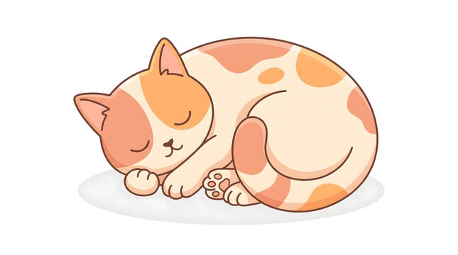 Cat cartoon character sleeping peacefully, isolated on a transparent background.