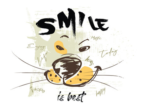 hand drawn Leon and lettering typography slogan, Hand drawn leon head face, Smile is best leon graffiti slogan print, t shirt graphics print, Smile Urban typography street art, tees.eps