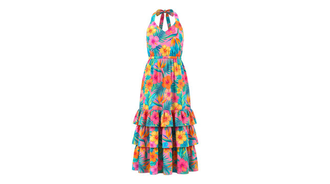 Floral print halter neck maxi dress on white background
