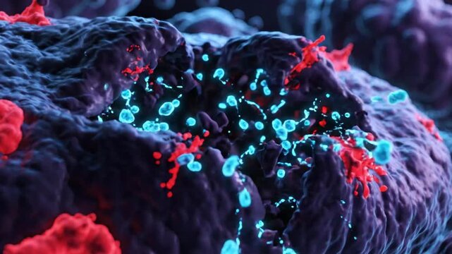 3d rendering of a microscopic view of a cell being attacked by viruses or pathogens