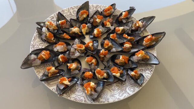 Cooked Mussels Served Fresh and Ready to Eat
