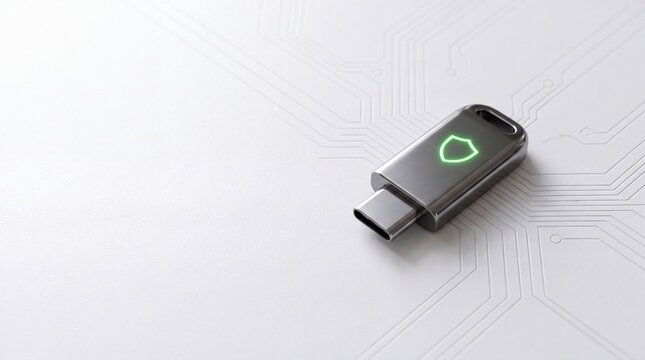 USB-C Hardware Security Key on Tech Surface for Cybersecurity Presentation