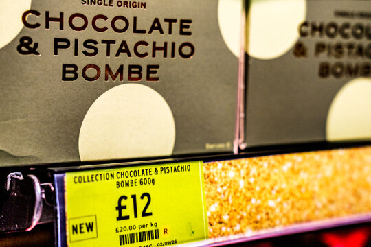 Marks And Spencer Christmas Chocolate And Pistachio Bombe Dessert With Price Tag