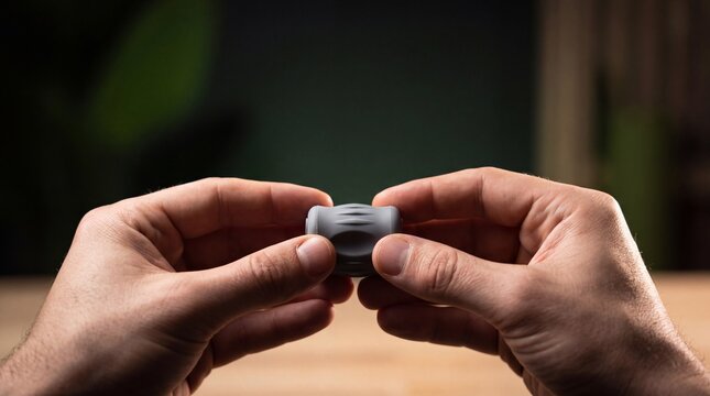 Man's Hands Holding Jawline Exerciser in Wellness Studio for Business Presentation