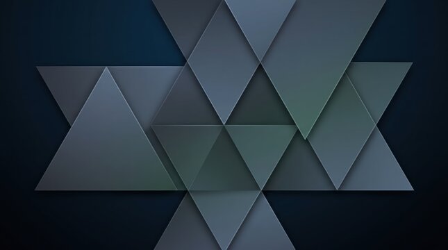 Abstract geometric background with overlapping dark blue and grey triangles, modern minimalist design texture for technology, business presentation, or wallpaper.