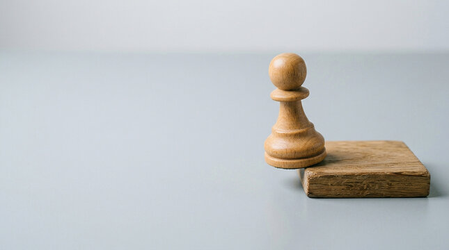 Wooden chess pawn balancing precariously on edge of wooden base

