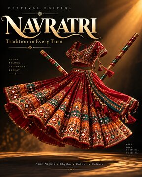 Traditional indian dance costume lehenga choli for navratri festival with navratri
