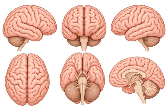 set of human brain in six different angle