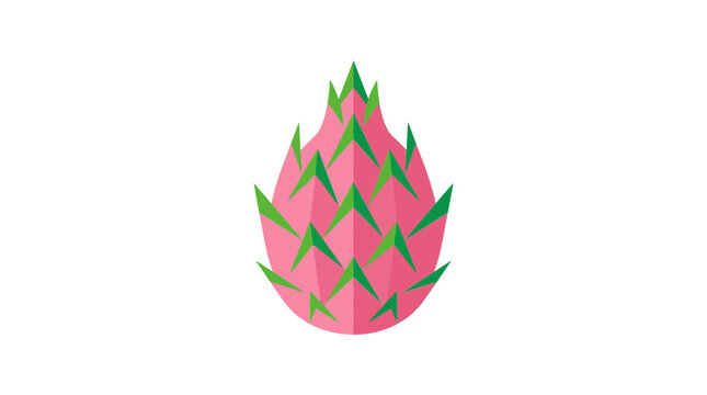 Pitaya fruit illustrated in low poly geometric style displays vibrant pink skin and green scales.