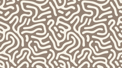 Fototapeta premium Abstract organic pattern displays beige background with white curved maze lines.