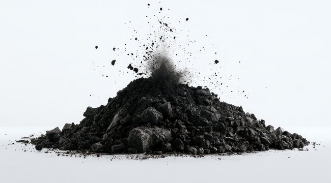 Dark, granular material erupts upwards, creating a small cloud of dust