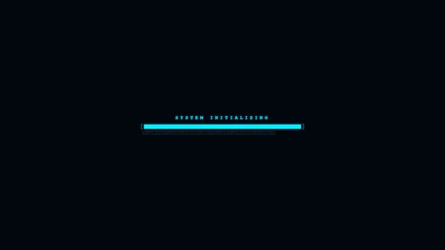 Futuristic technology sci fi cyan HUD loading progress bar animation with glitch and data stream 4K