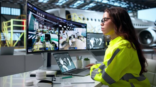 Female Aerospace Engineer Uses Laptop