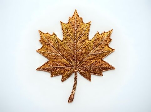 Dried maple leaf with detailed vein texture and golden-brown coloring on white background