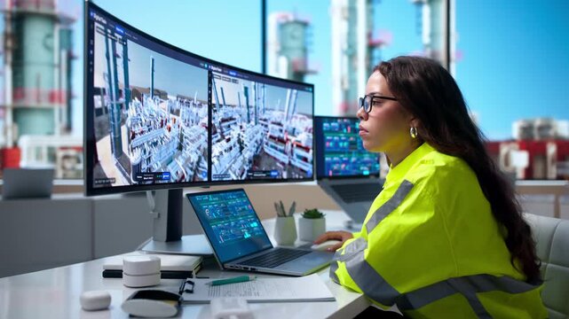 Engineer Monitors 3D Digital Twin On Laptop
