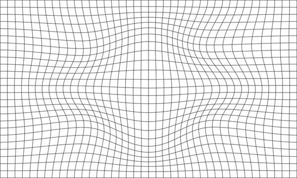 Vector distorted grid background with central bulge optical wave pattern and warped perspective mesh