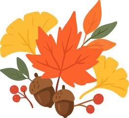 Autumn Leaves Acorns and Berries Botanical Arrangement © donguri