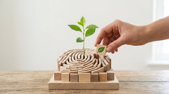 Hand placing a leaf block for growth