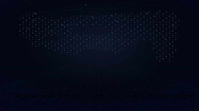 Futuristic digital world map with glowing blue data network lines.