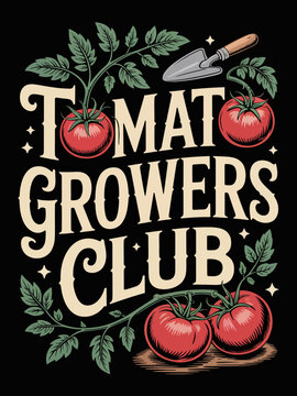 Tomato Growers Club vintage tomato vines trowel garden graphic