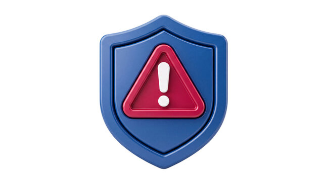 Blue shield with red exclamation mark warning png solated on transparent background